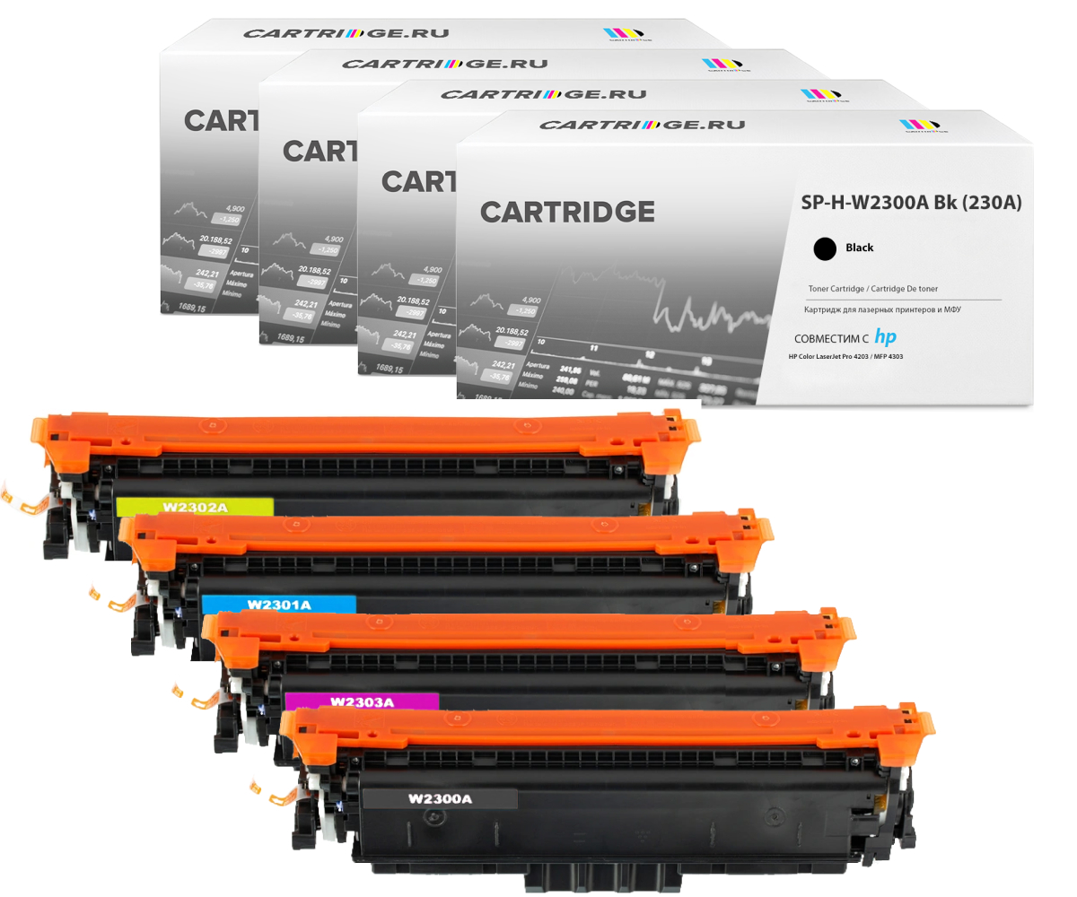 Комплект картриджей SP W2300A-W2301A-W2302A-W2303A для HP (с чипом)