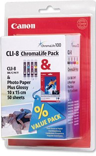 Комплект картриджей Canon CLI-8 (4 цвета) + фотобумага GP-501